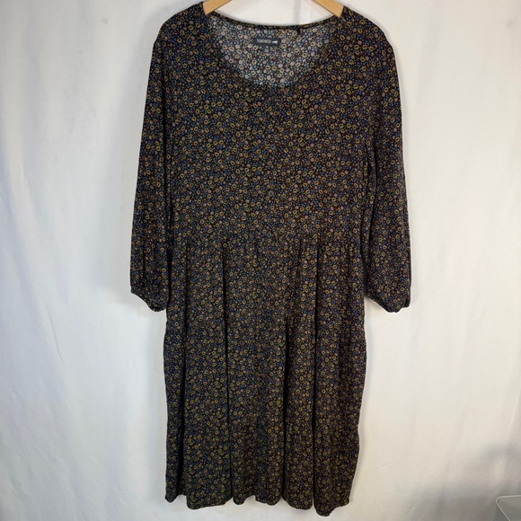 Toad&Co Manzana Tiered Dress, 100% Organic Cotton Multicolor Floral POCKETS midi - Picture 3 of 15